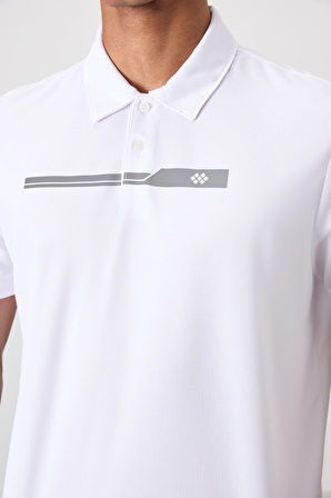 Beyaz Polyester Nefes Alan Dokulu İnce Esnek Standart Fit Polo Yaka Erkek Performans T-Shirt - 88393