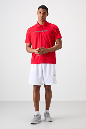 Kırmızı Polyester Nefes Alan Dokulu İnce Esnek Standart Fit Polo Yaka Erkek Performans T-Shirt - 88393