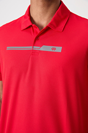 Kırmızı Polyester Nefes Alan Dokulu İnce Esnek Standart Fit Polo Yaka Erkek Performans T-Shirt - 88393