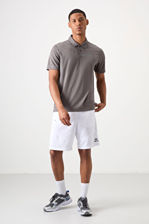 Koyu Gri Polyester Nefes Alan Dokulu İnce Esnek Standart Fit Polo Yaka Erkek Performans T-Shirt - 88393
