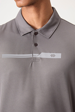 Koyu Gri Polyester Nefes Alan Dokulu İnce Esnek Standart Fit Polo Yaka Erkek Performans T-Shirt - 88393