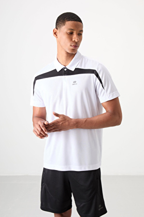 Beyaz Polyester Nefes Alan Dokulu İnce Esnek Standart Fit Polo Yaka Erkek Performans T-Shirt - 88392