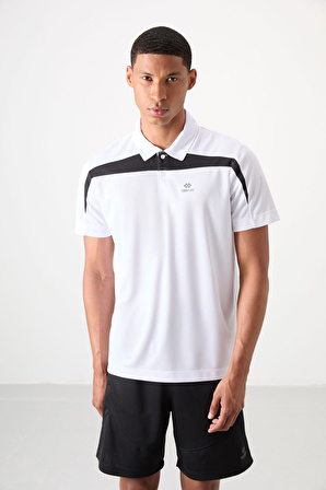 Beyaz Polyester Nefes Alan Dokulu İnce Esnek Standart Fit Polo Yaka Erkek Performans T-Shirt - 88392