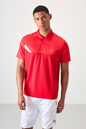 Kırmızı Polyester Nefes Alan Dokulu İnce Esnek Standart Fit Polo Yaka Erkek Performans T-Shirt - 88402
