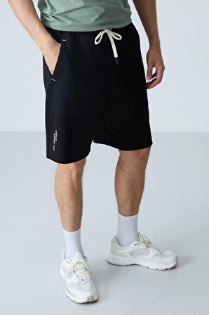 Siyah Pamuklu Kalın Yumuşak Dokulu Standart  Fit Basic Erkek Şort  - 81278
