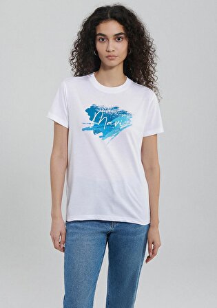 Mavi Baskılı Beyaz Tişört 1612240-620