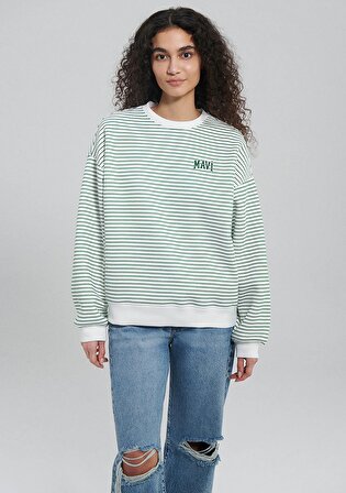 Mavi Logo Baskılı Yeşil Çizgili Sweatshirt 1S10100-85520