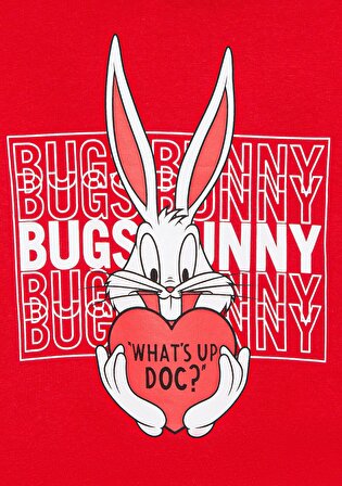 Bugs Bunny Baskılı Kapüşonlu Kırmızı Sweatshirt 7S10036-70471