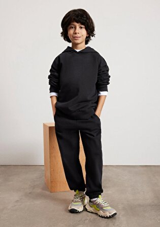 Kapüşonlu Siyah Basic Sweatshirt 6S10037-900
