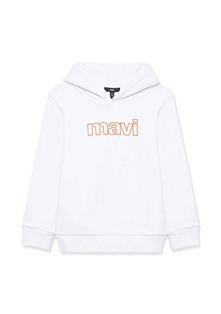 Mavi Logo Baskılı Kapüşonlu Beyaz Sweatshirt 6S10041-620