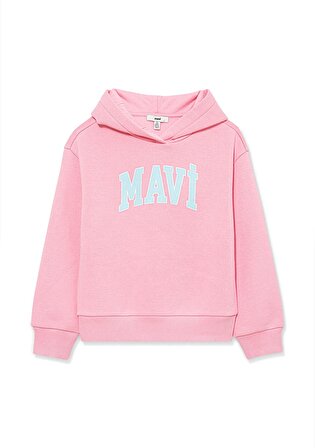 Mavi Logo Baskılı Kapüşonlu Pembe Sweatshirt 7610035-86953