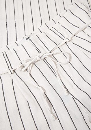 Geniş Paça Çizgili Beyaz Pantolon 1010689-85407
