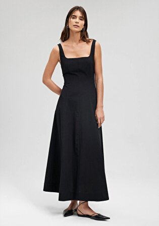 Askılı Siyah Uzun Elbise 1310479-900