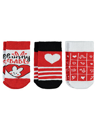 Civil Baby Kız Bebek 3'lü Çorap Set 6-18 Ay Kırmızı
