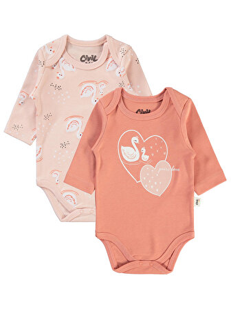 Civil Baby Kız Bebek Çıtçıtlı Badi 3-12 Ay Şeftali