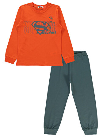 Superman Erkek Çocuk Pijama Takımı 6-9 Yaş Oranj