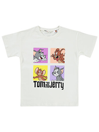 Tom And Jerry Kız Çocuk Tişört 6-9 Yaş Ekru