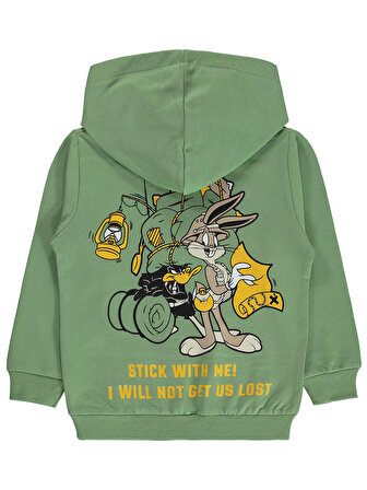 Bugs Bunny Erkek Çocuk Kapüşonlu Sweatshirt 2-5 Yaş Açık Haki