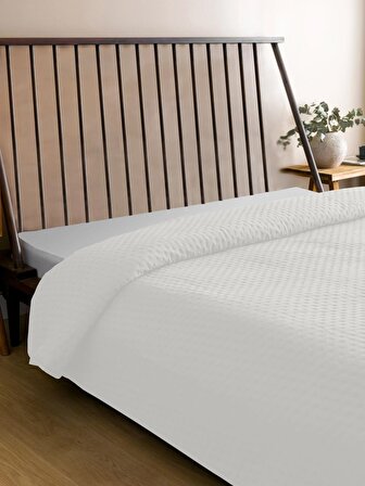 Bedspreado Yıkanmış Mikro Beyaz Yatak Örtüsü Çift Kişilik 230x250