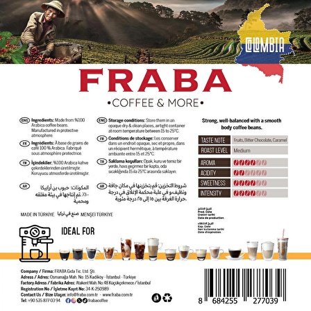 Fraba Colombia Single Origin Espresso Çekirdek Kahve 200g