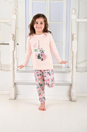 Kız Çocuk Uzun Kollu Pijama Takımı Paris Girl Somon