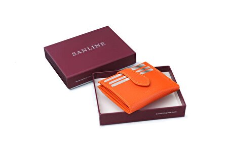 SANLINE 800 Hakiki Deri Kartlık Görünümlü Unisex Cüzdan - Turuncu