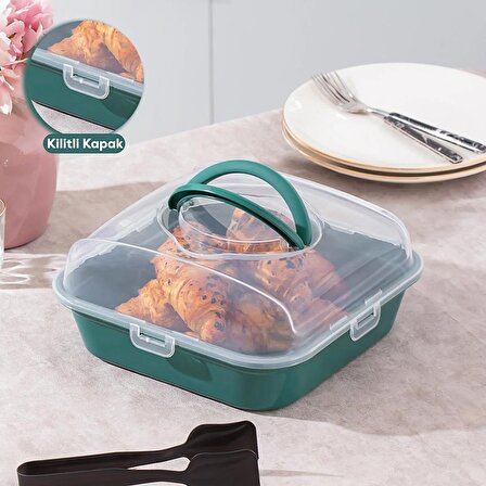Porsima 1095 Yeşil Pasta Kek Börek Kabı - Taşıma çantası - Kilitli Fanus