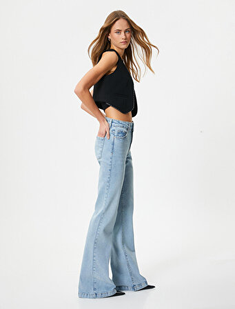 İspanyol Paça Kot Pantolon Slim Fit Yüksek Bel Esnek Pamuklu Cepli - Victoria Jeans