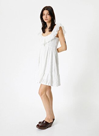 Koton V Yaka Beyaz Diz Altı Kadın Elbise 4SAK80092EK