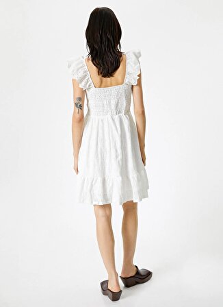 Koton V Yaka Beyaz Diz Altı Kadın Elbise 4SAK80092EK
