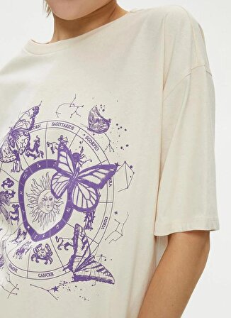 Koton Bisiklet Yaka Bej Kadın T-Shirt 4SAL10151IK