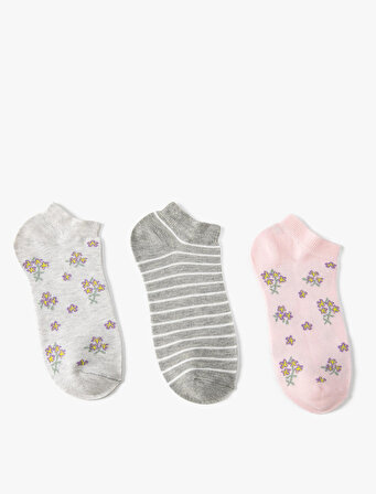Çiçekli 3'lü Patik Çorap Seti Çok Renkli