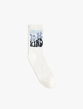 Slogan Desenli Soket Çorap