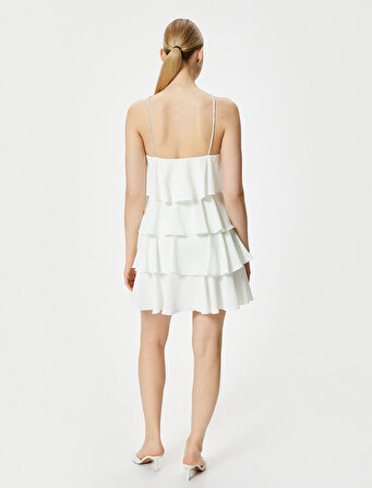 Katlı Bridal Mini Elbise Halter Yaka Taş Detaylı Astarlı