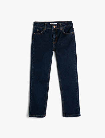 Kot Pantolon Ayarlanabilir Lastikli Pamuklu  - Slim Jean