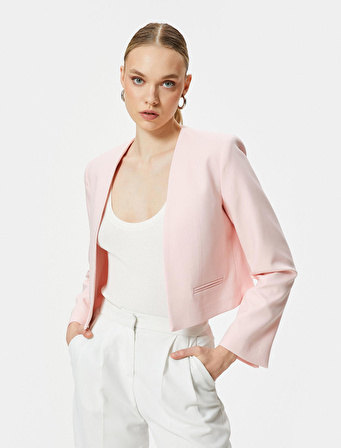 Crop Blazer Ceket Yakasız Cepli 