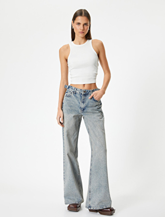 Geniş Paça Kot Pantolon Standart Bel Cepli - Bianca Wide Leg Jeans