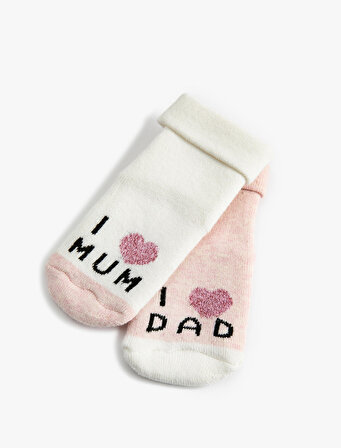 Bebek Havlu Çorap Pamuklu 2'li Slogan Temalı