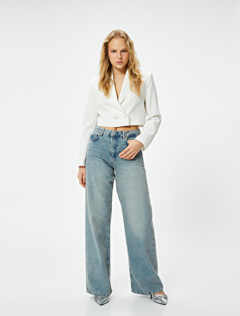 Geniş Paça Kot Pantolon Standart Bel -  Bianca Wide Leg Jean