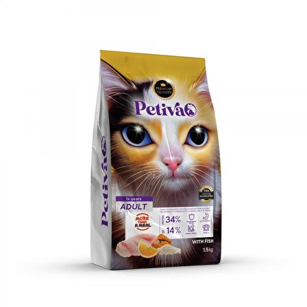 Petiva Yetişkin Balık Etli Kedi Maması 1.5 Kg