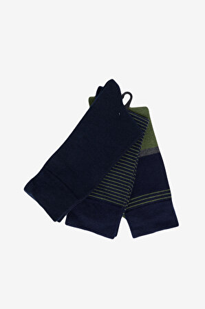 Erkek Lacivert-Yeşil Desenli 3'lü Soket Çorap