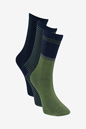Erkek Lacivert-Yeşil Desenli 3'lü Soket Çorap