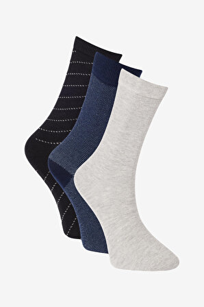 Erkek Siyah-Gri Desenli 3'lü Soket Çorap
