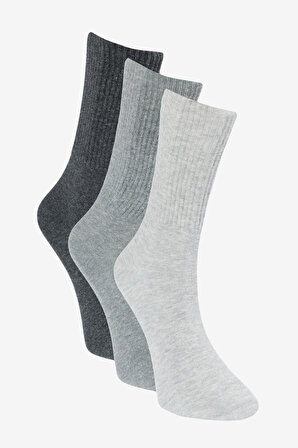 Erkek Antrasit-Gri Desenli 3'lü Soket Çorap