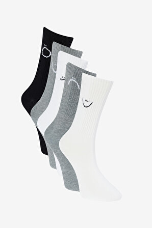 Erkek Siyah-Beyaz-Gri Desenli 5'li Soket Çorap