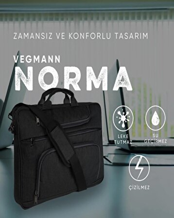 Vegmann Norma 15-15,6 inç Dizüstü Bilgisayar Uyumlu Siyah Evrak ve Laptop Çantası