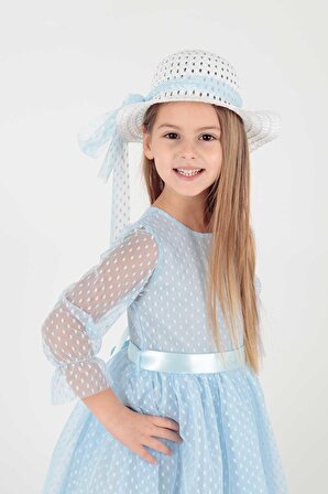 Kız Çocuk Şapkalı ve Tül Dantel Trend Elbise Ak2228