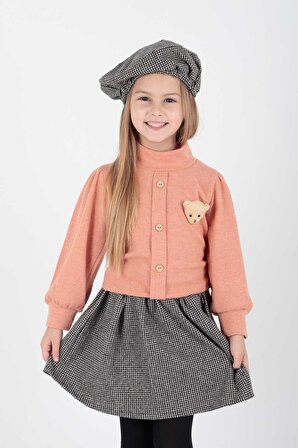 Kız Çocuk Ayıcık Detaylı Şapkalı Trend 3lü Takım Ak2212