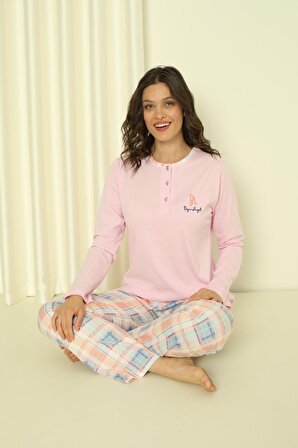 Kadın Pijama Takımı Süprem Uzun Kol Altı Ekoseli Pamuklu Mevsimlik W20302244