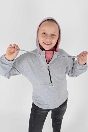 Kids Kız Kapşonlu Sweat Uzun Kollu Fermuarlı Sweatshirt Pamuklu Ak15260